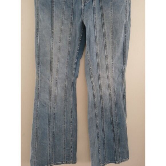Free People Flare Decorative Seams Festival Boho Denim Blue Jeans Women's 30 - Picture 3 of 7